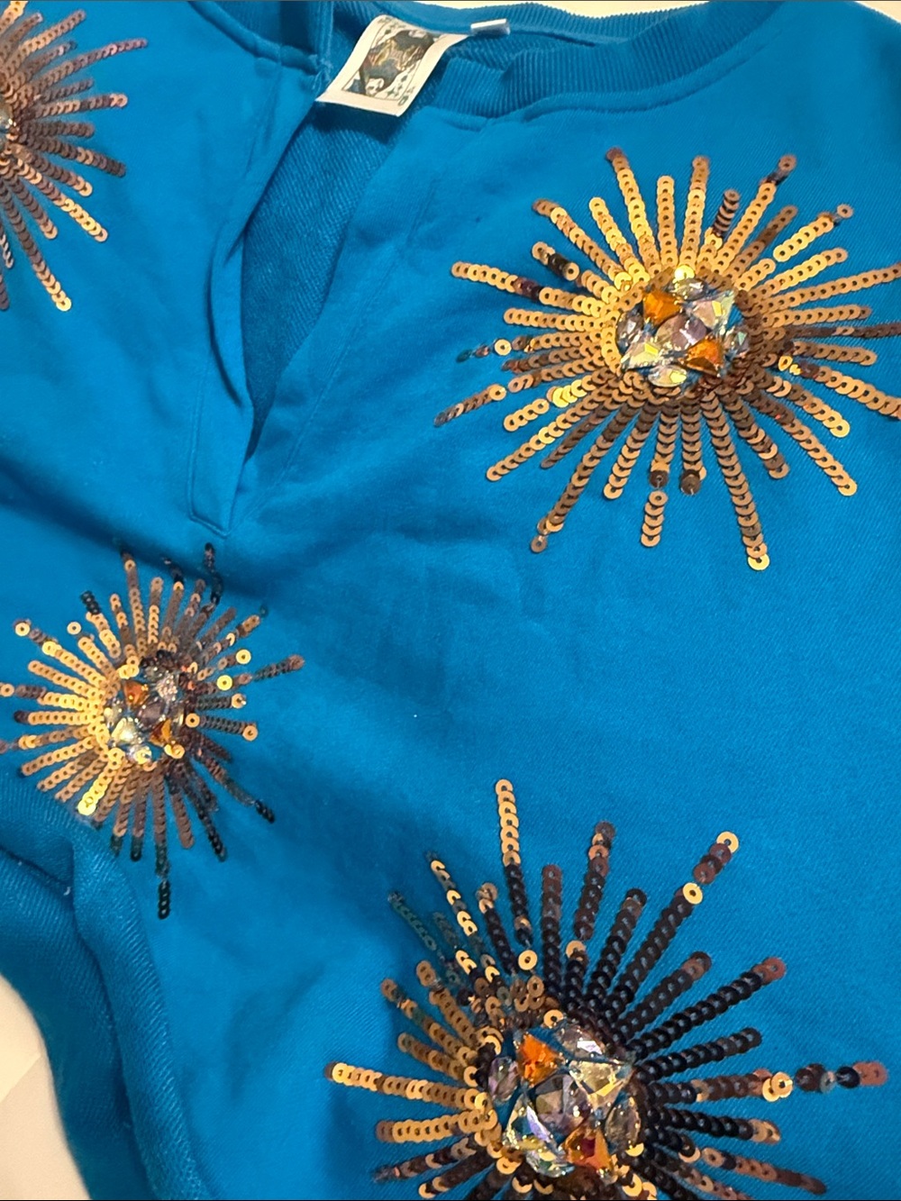 QUEEN OF SPARKLES Blue Two-Piece Sequin Sunburst Set - Picture 6 of 6